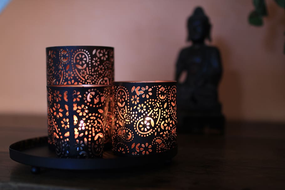buddha, candles, calm, focus on foreground, indoors, art and craft HD wallpaper