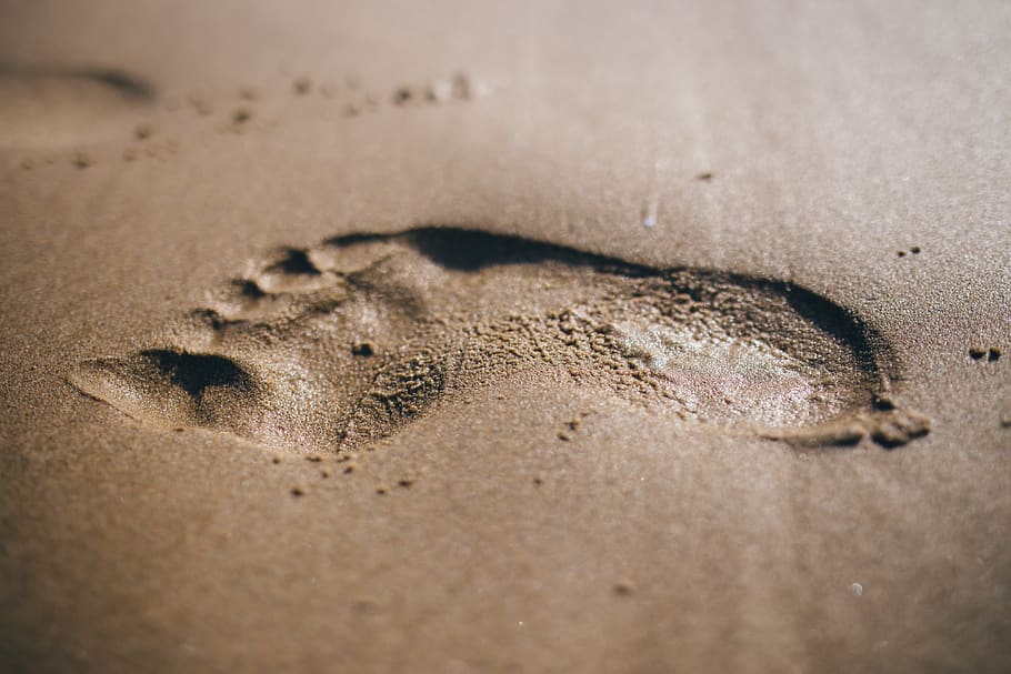 Foot Print on Sand, close-up, footprint, land, beach, no people, HD wallpaper