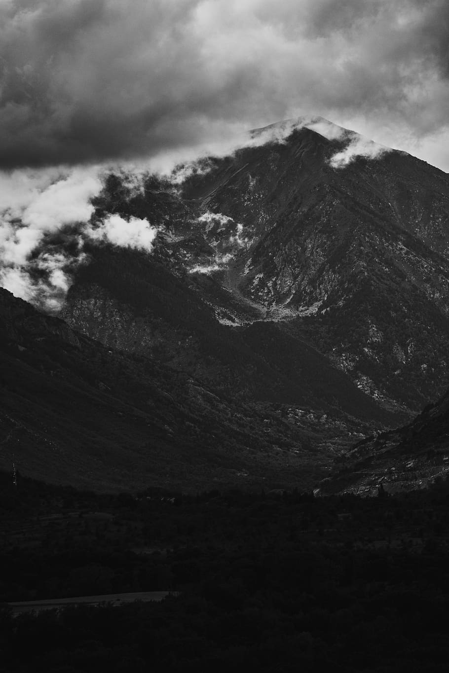 cloud, mountain, blackandwhite, sky, beatiful, forest, tree HD wallpaper