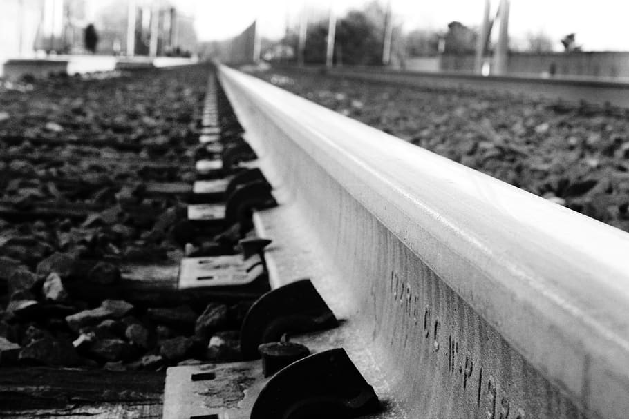 train, train tracks, black and white, rail transportation, railroad track HD wallpaper