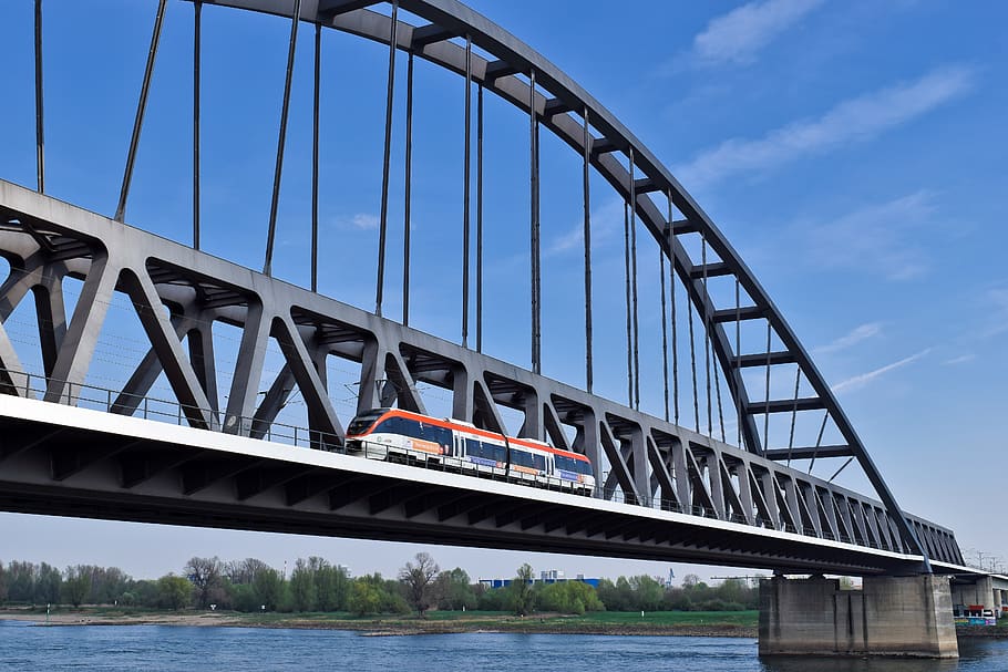 bridge, drawbridge, river, architecture, water, rhine, steel arch bridge HD wallpaper