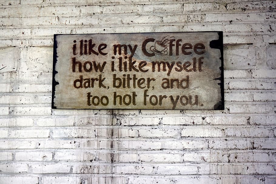 brick wall, coffee, drink, interior, drinking, text, western script HD wallpaper