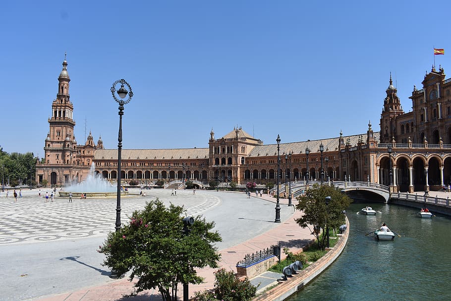 plaza de españa, seville, sevilla, spain, europe, travel, tourism, HD wallpaper