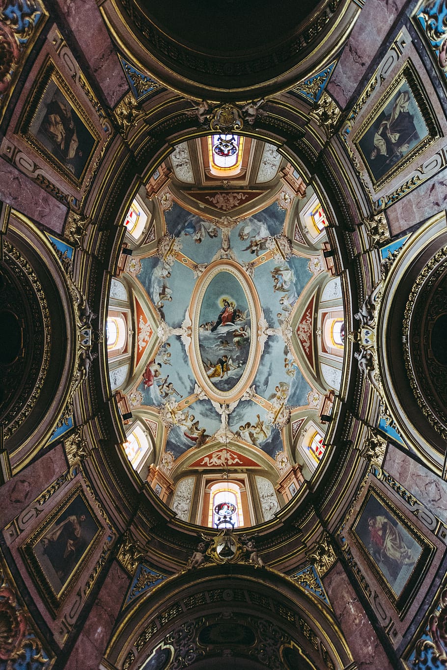 dome building with paintings, place of worship, religion, belief HD wallpaper