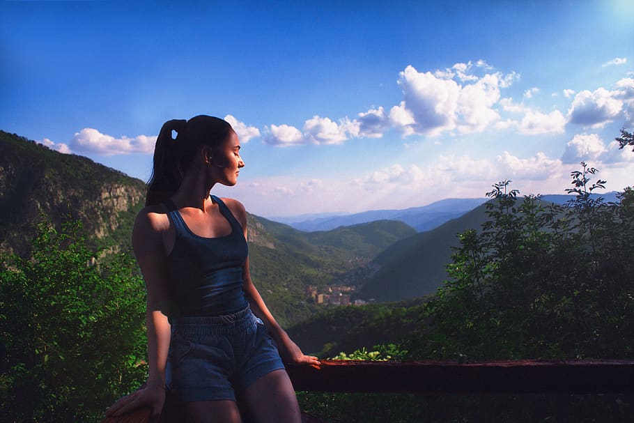 girl, summer, forest, leisure activity, mountain, one person HD wallpaper