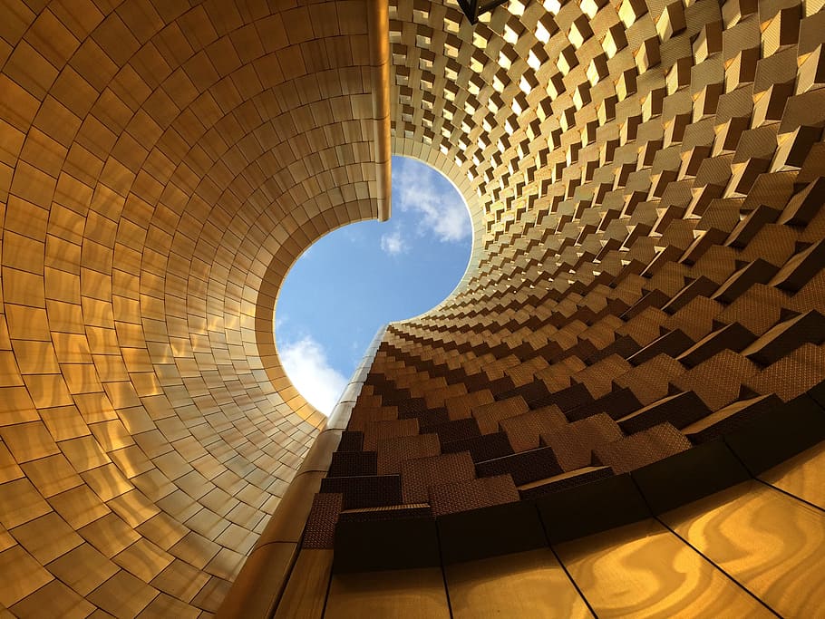 Escape from reality, building, sky, architecture, golden, pattern HD wallpaper
