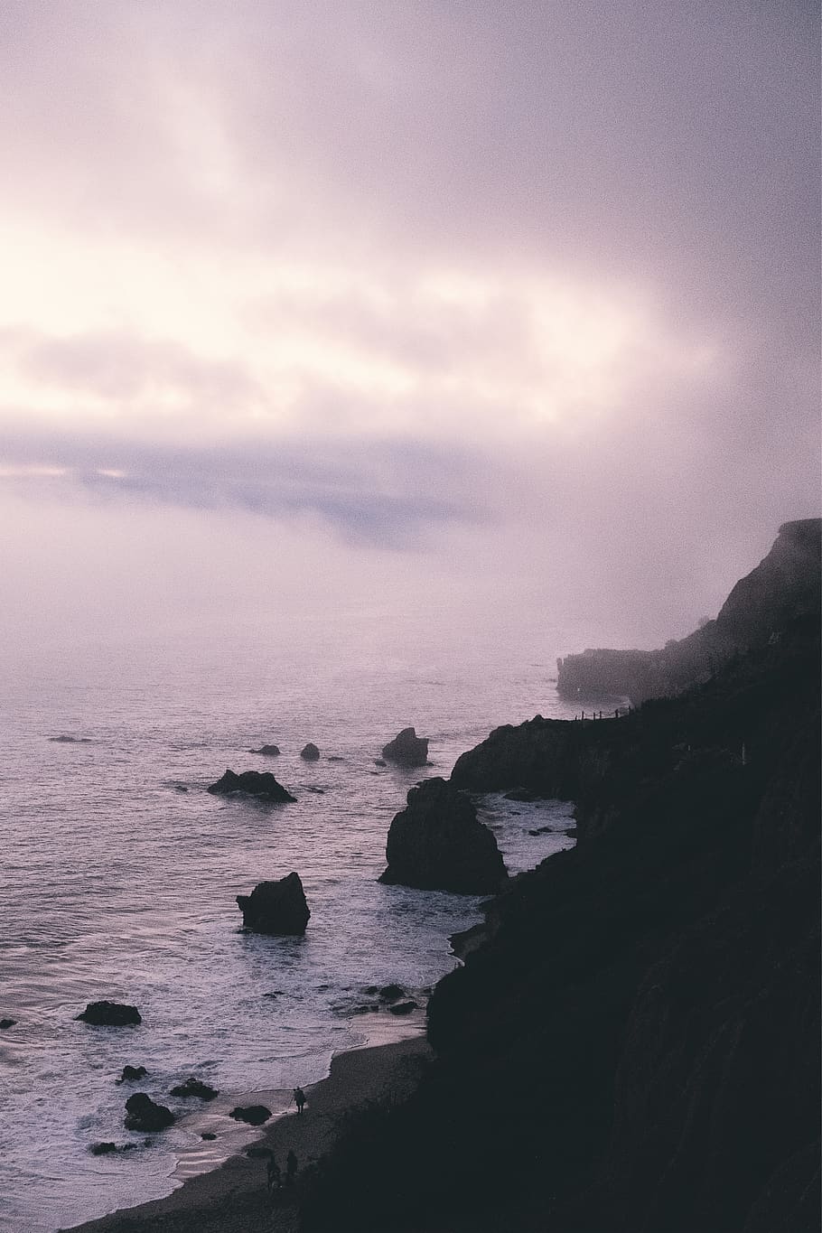 rock formations near sea during foggy weather, promontory, nature