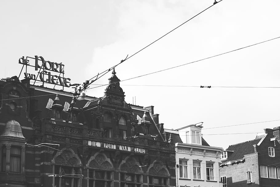 black and white, town, vehicle, monochrome, monochrome photography HD wallpaper