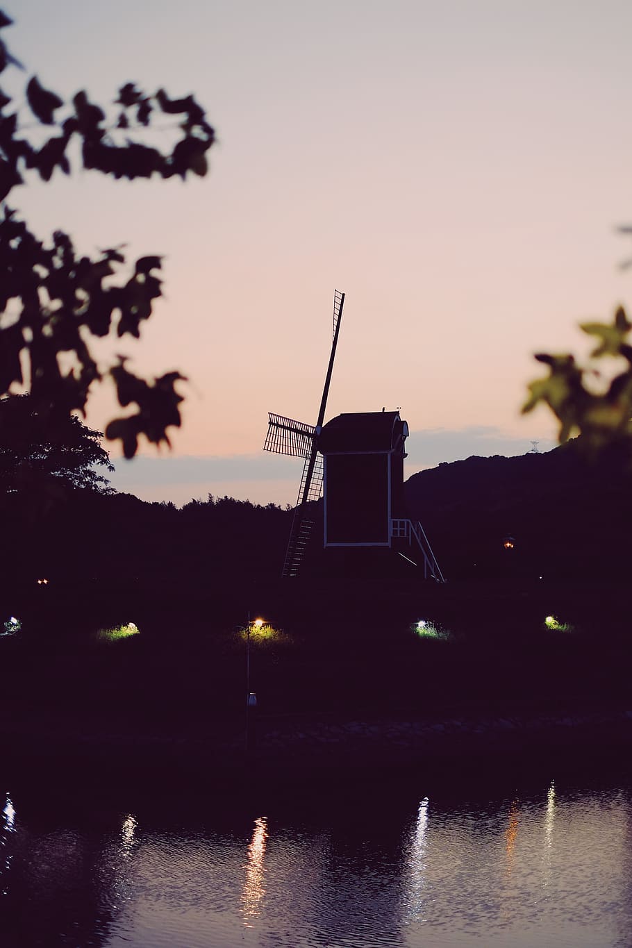 silhouette of windmill, plant, potted plant, pottery, vase, flora HD wallpaper