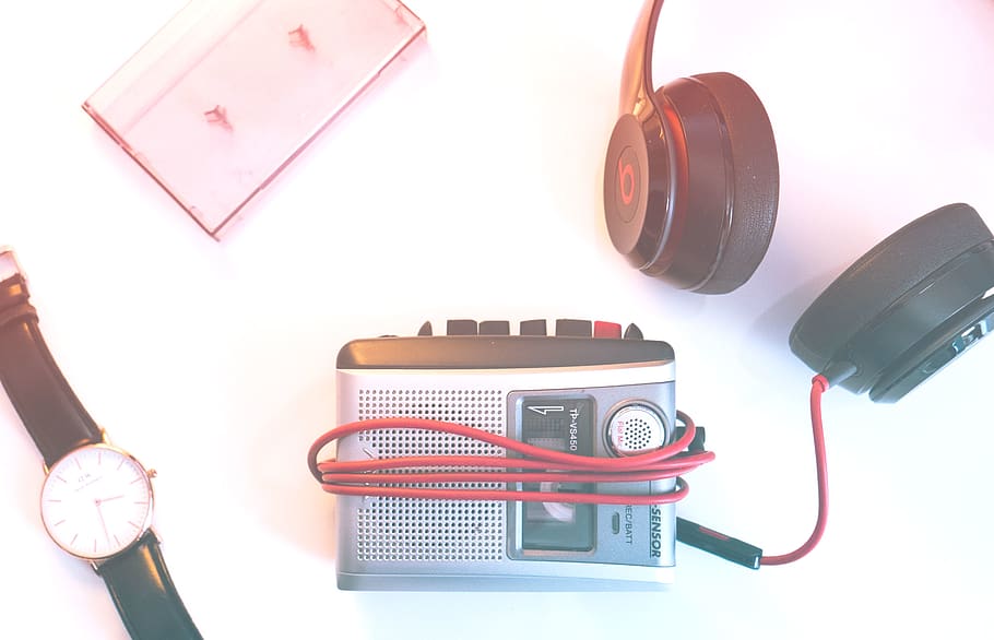recorder, cassette, beats, hearphones, headphones, clock, vintage, HD wallpaper