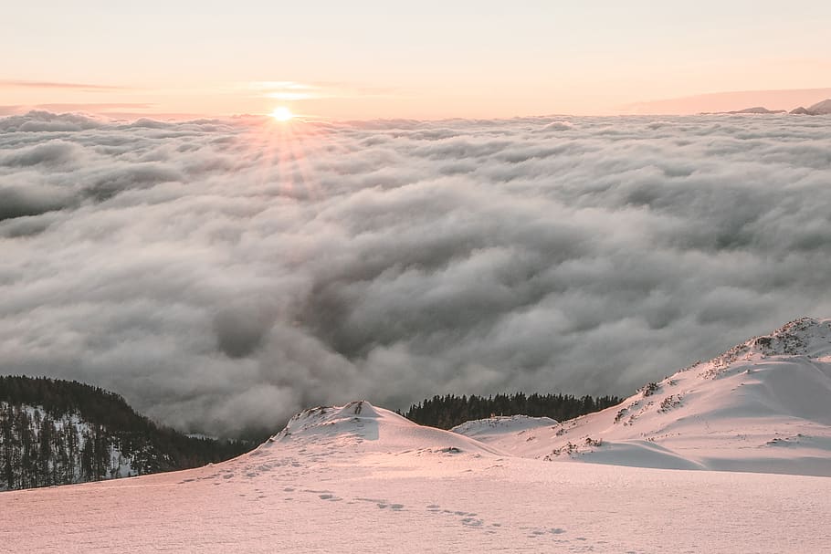 Sea of Clouds Beside Mountain, cold, dawn, desktop wallpaper HD wallpaper