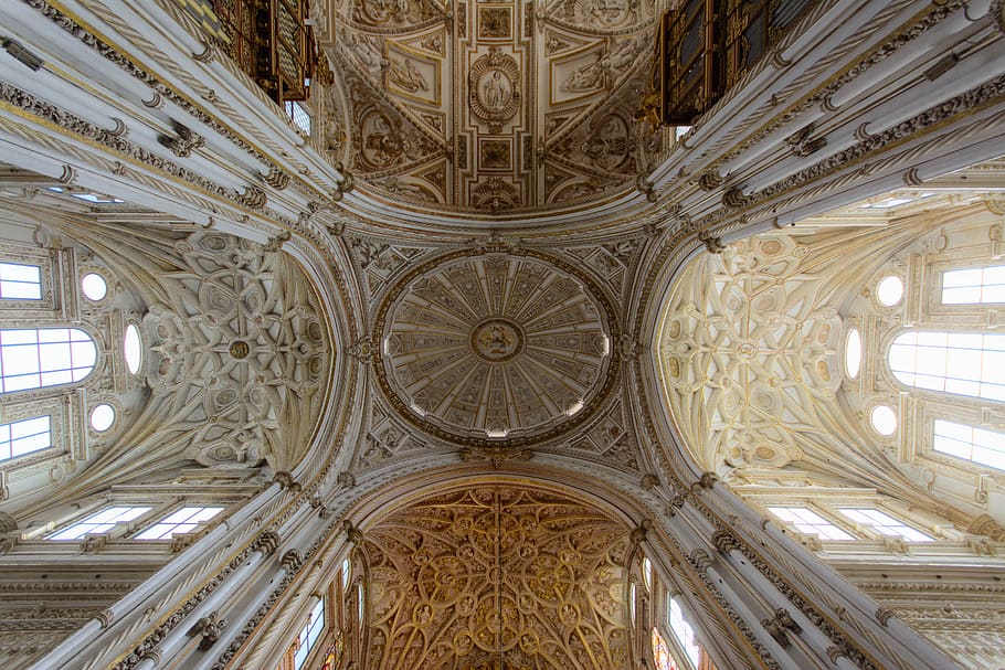 Brown Ceiling Ornate Painting, arches, architecture, cathedral HD wallpaper