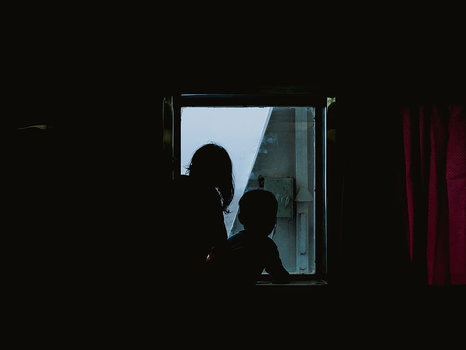window, child, shadow, ocean, ship, real people, childhood HD wallpaper