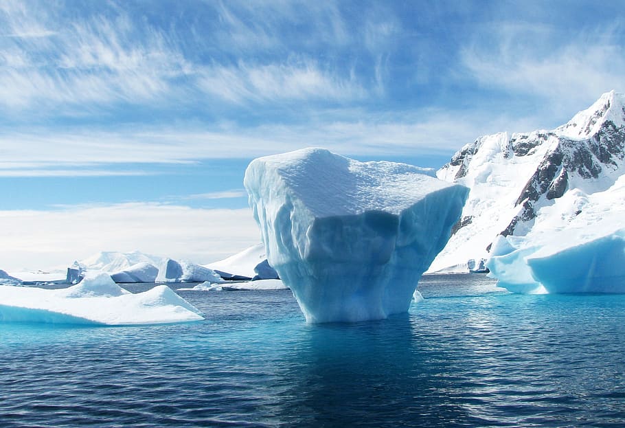 Iceberg during Daytime, clouds, cold, mountain, ocean, sea, sky HD wallpaper