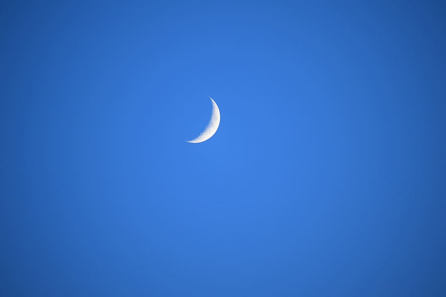 moon, blue, sky, evening, sunset, nature, landscape, dawn, calm HD wallpaper