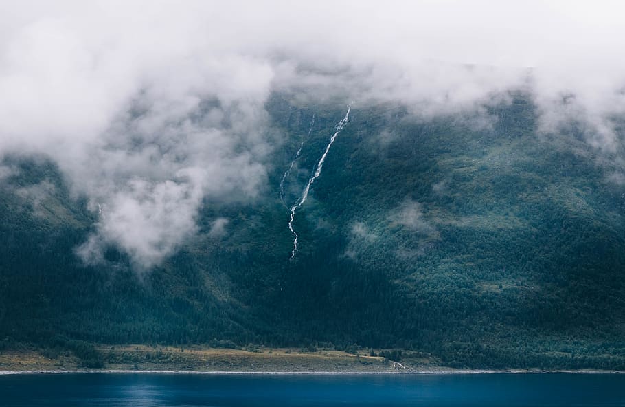 lightning on mountain, water, cloud - sky, nature, transportation HD wallpaper