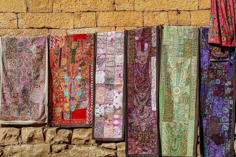 india, road, scarf, art, craft, multi colored, variation, choice HD wallpaper
