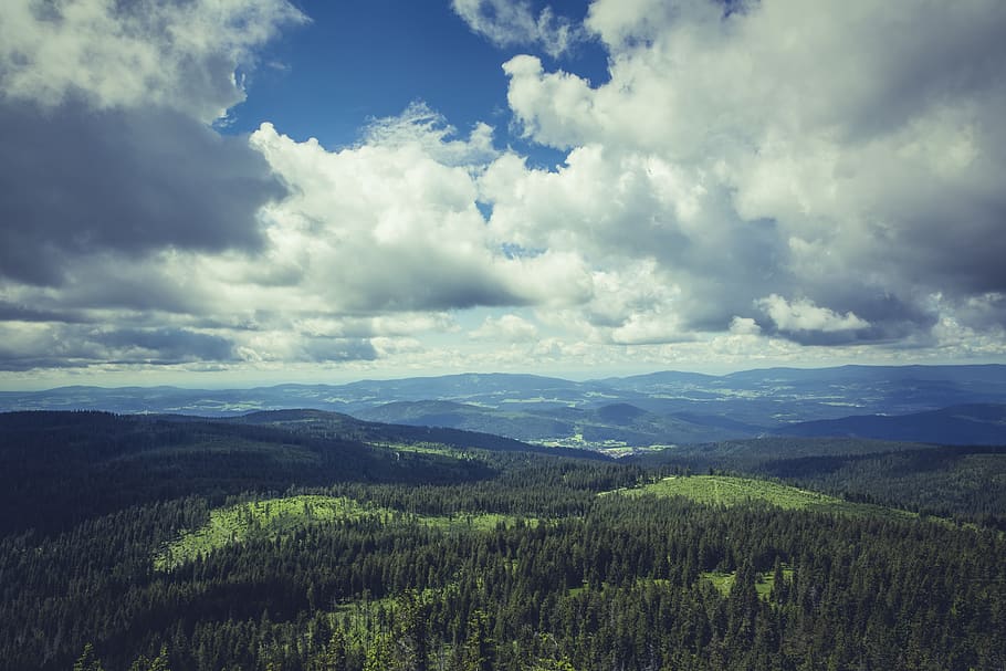 top view, germany, bayerisch eisenstein, großer arber, mountains HD wallpaper