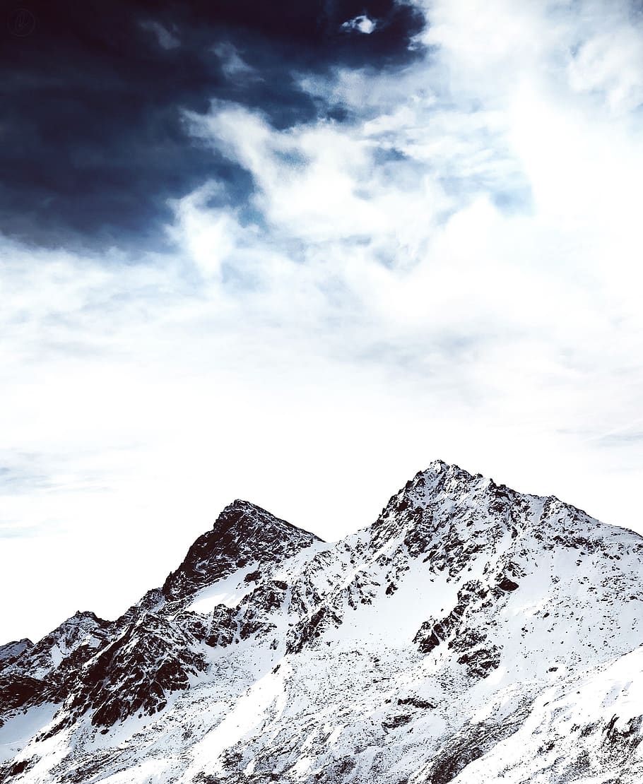 nature, landscape, mountains, slope, summit, peaks, snow, clouds HD wallpaper