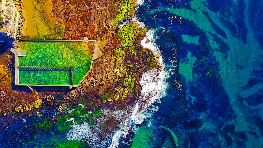 Top View of Island, bird's eye view, colorful, colors, daylight HD wallpaper