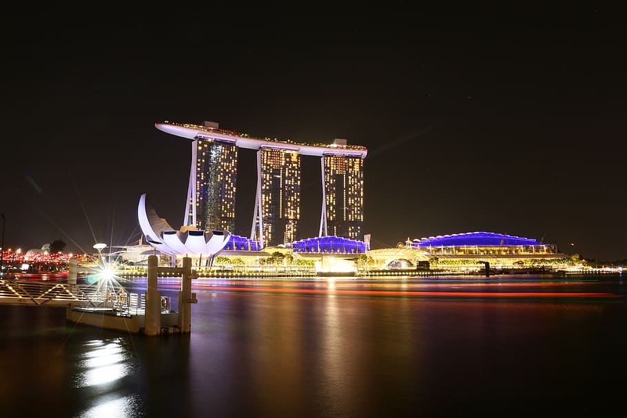 singapore, esplanade - theatres on the bay, lights, trails, HD wallpaper