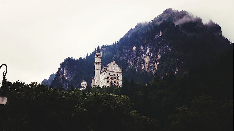castle, architecture, mountains, trees, built structure, building exterior HD wallpaper