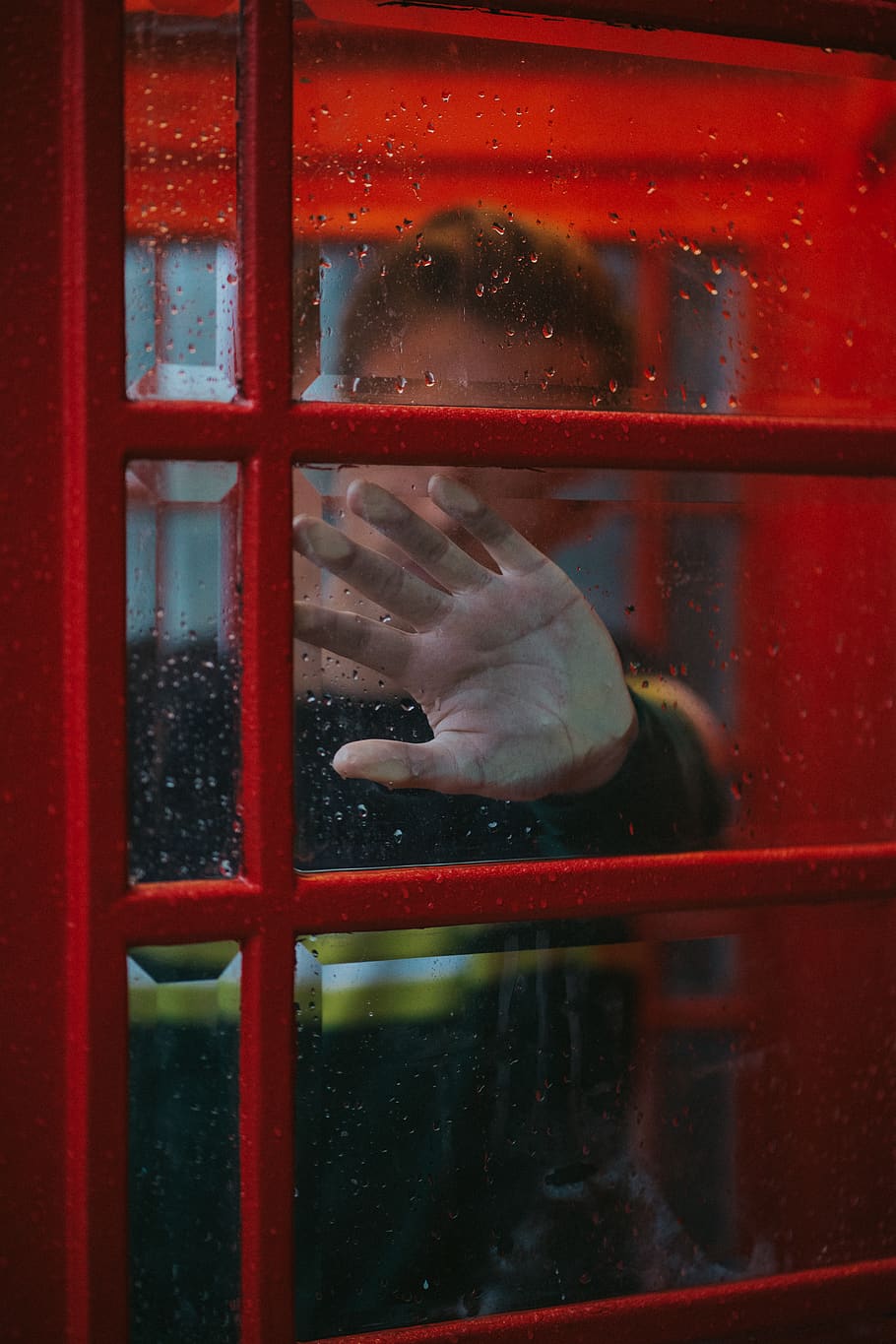 man holding on clear glass window, hand, phone booth, push, reflection, HD wallpaper