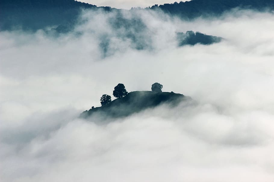 nature, landscape, mountains, summit, peaks, sky, horizon, clouds HD wallpaper