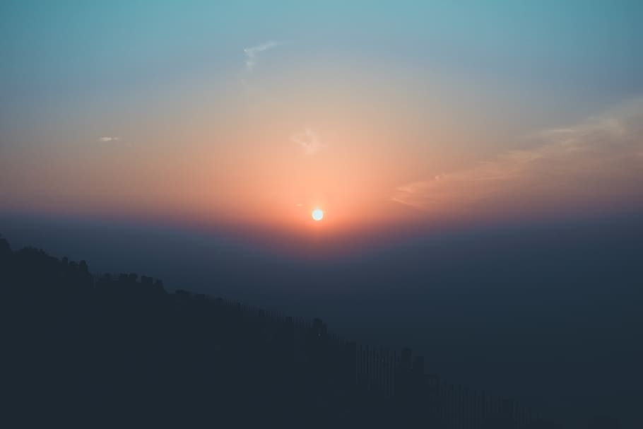 silhouette of mountain under golden hour, india, kodgibail, nandi hills HD wallpaper
