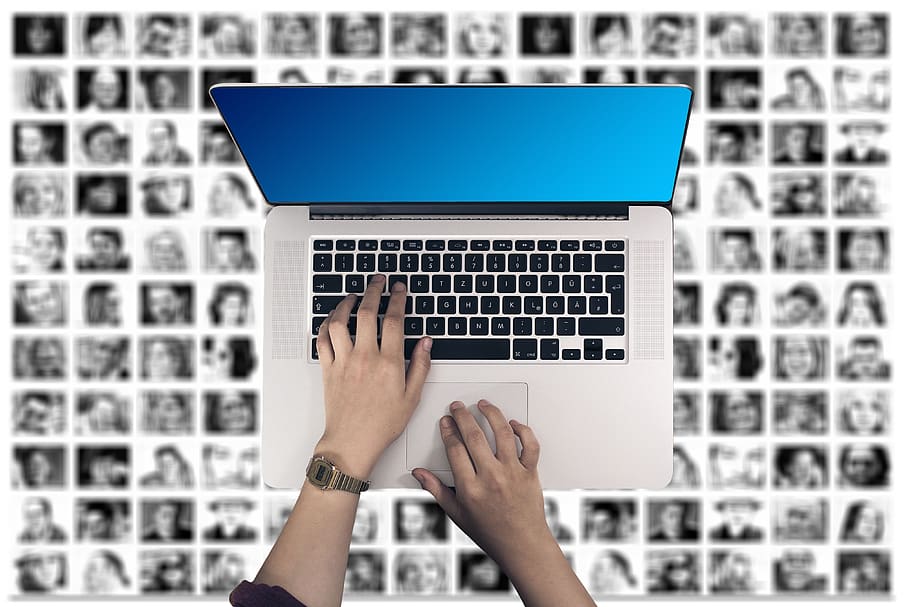 laptop, hands, write, contact, faces, photo album, world, population HD wallpaper