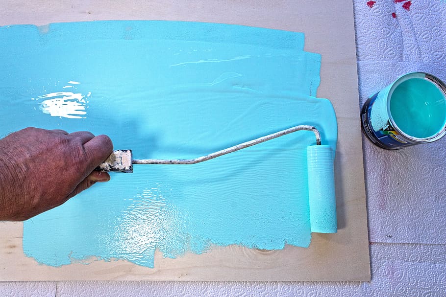 trend color, wood board, paint, rollers, color box, light blue HD wallpaper