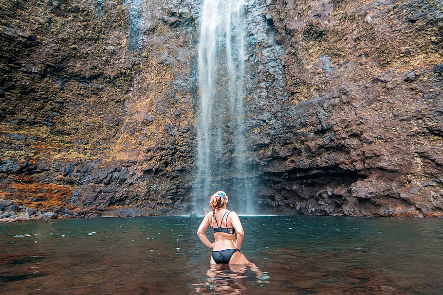water, scenics - nature, waterfall, one person, lifestyles HD wallpaper