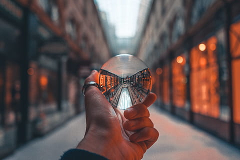 person holding clear glass ball, human, wristwatch, finger, corridor HD wallpaper