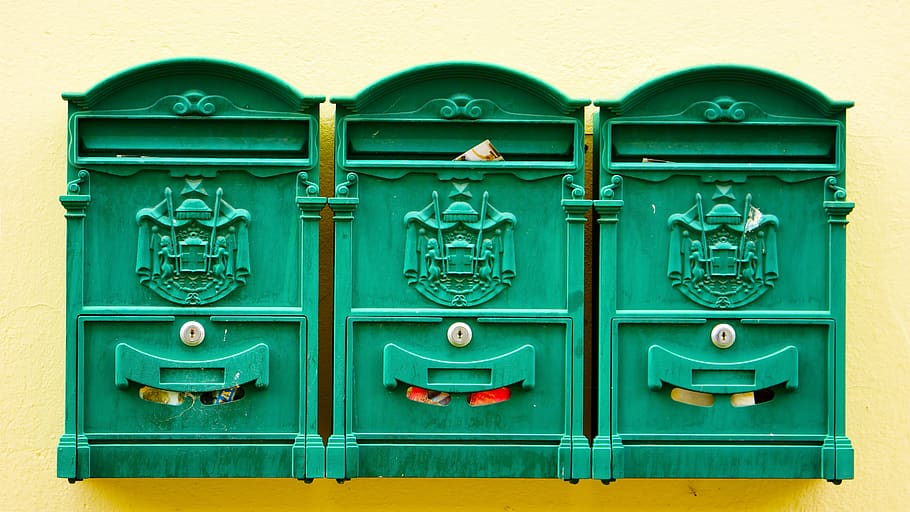 three green wooden cabinets, green color, no people, architecture HD wallpaper