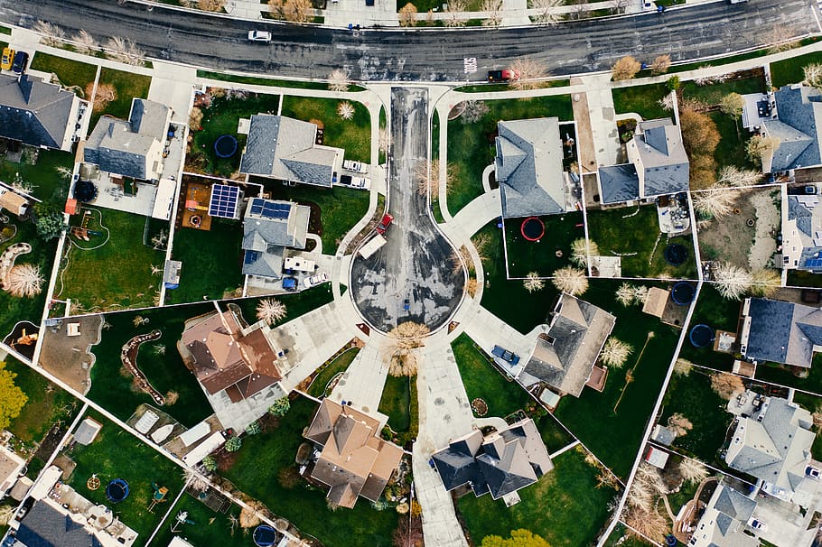 Aerial View of House Village, aerial footage, aerial photography, HD wallpaper