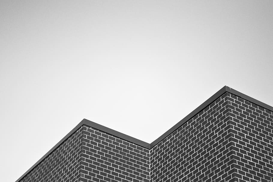 black and white, architecture, corners, bricks, building, built structure HD wallpaper