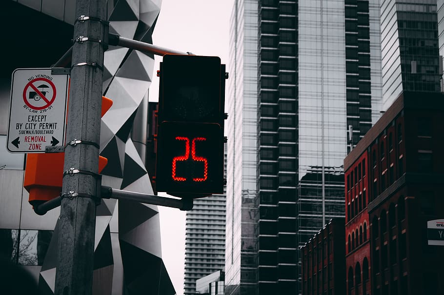 black turned on 25 street light, built structure, sign, building exterior HD wallpaper