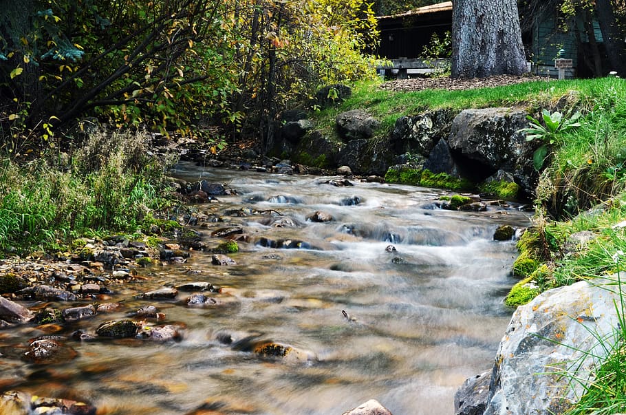 united states, sundance, water, tree, plant, rock, forest, flowing water HD wallpaper