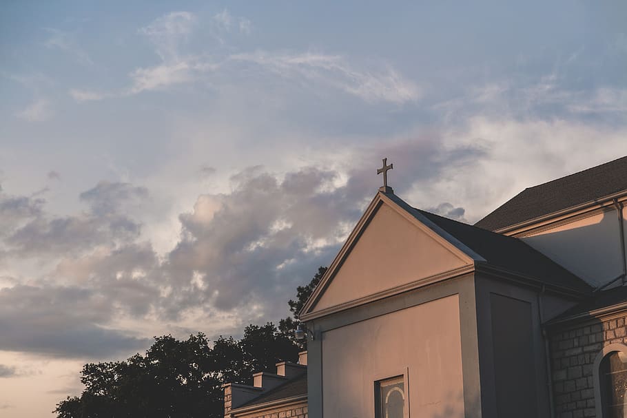 church, steeple, cross, clouds, sunset, building, design, architecture HD wallpaper
