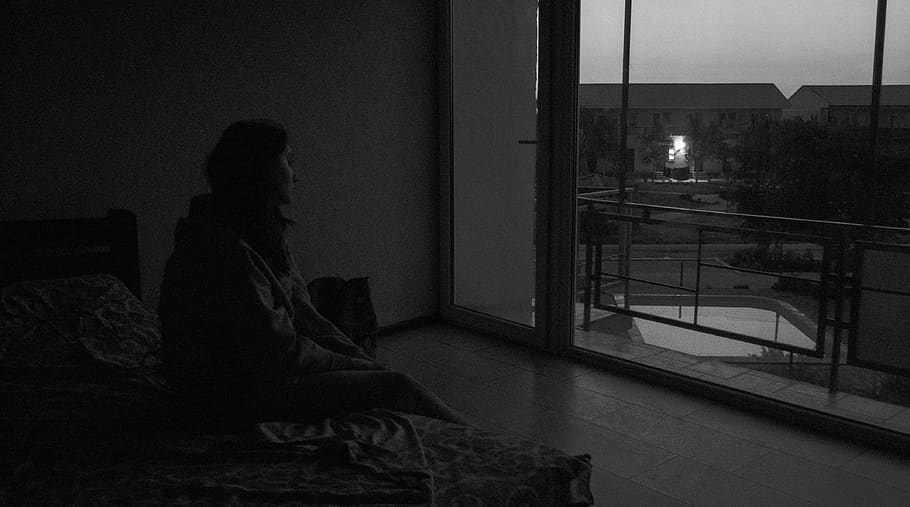 indoor night blacknwhite, one person, sitting, adult, indoors HD wallpaper