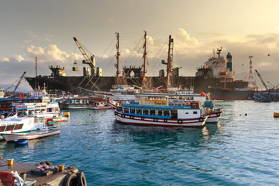 White and Blue Ship on Sea Water, boat, cargo container, cargo ship HD wallpaper
