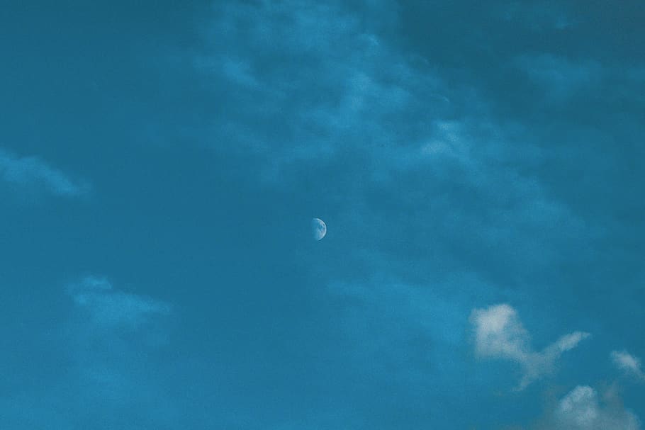 tunisia, sky, cloud - sky, moon, low angle view, blue, tranquility HD wallpaper