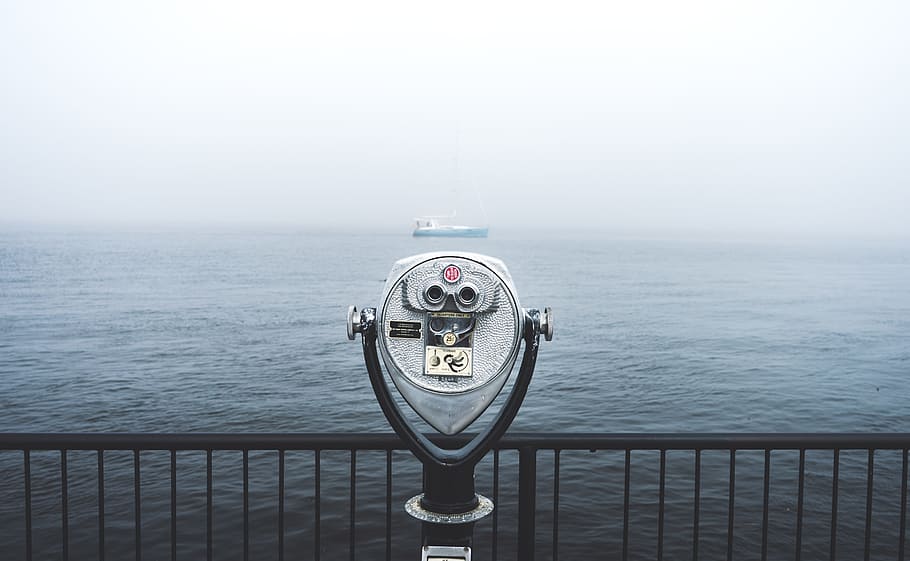black, blue, gray, haze, iron, mist, sea, ships, telescopes HD wallpaper
