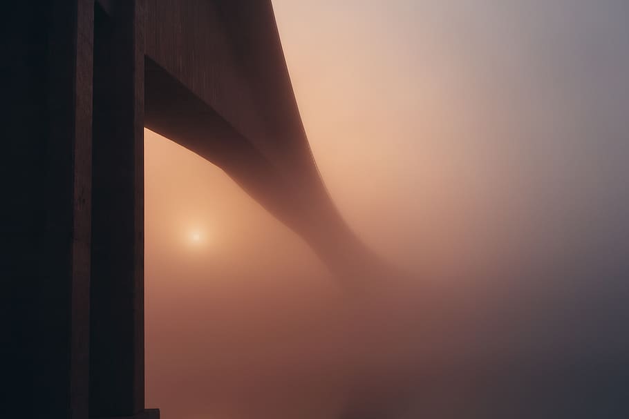 gray concrete bridge, sky, sun, sunset, silhouette, architecture HD wallpaper