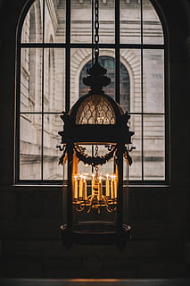 lamp, light, chandelier, library, dark, lantern, building, architecture HD wallpaper