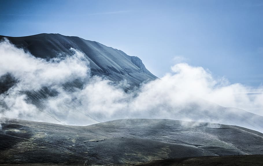 Waves, altitude, blue sky, clouds, cloudscape, daylight, fog HD wallpaper