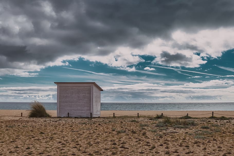 beach, house, ocean, seaside, landscape, seashore, cloud - sky HD wallpaper