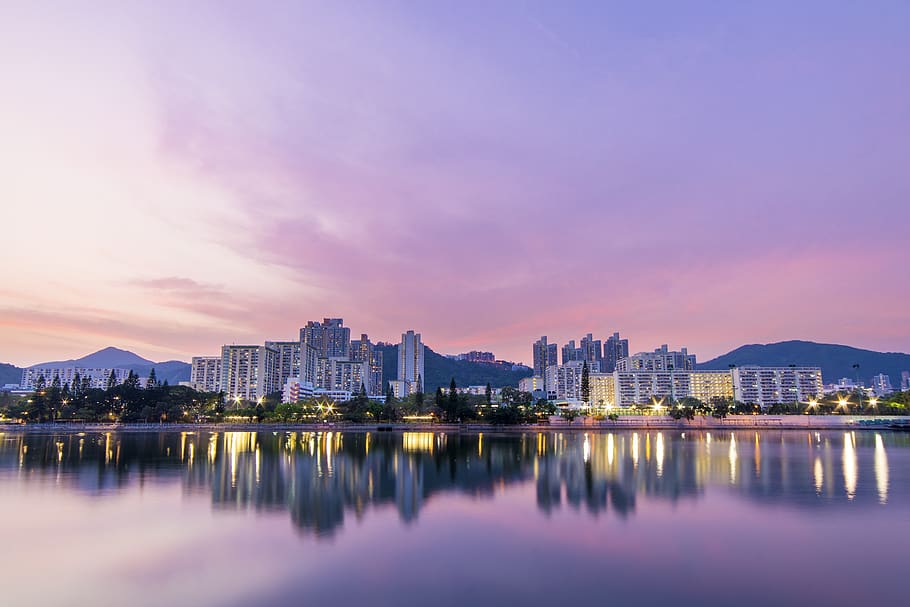 waters, city, sunset, reflection, tourism, building, cityscape HD wallpaper