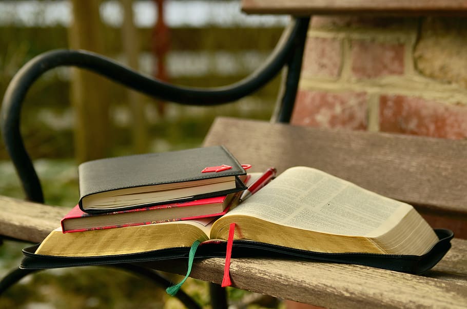 Black Open Book on the Brown Wooden Bench, books, knowledge, notebook HD wallpaper