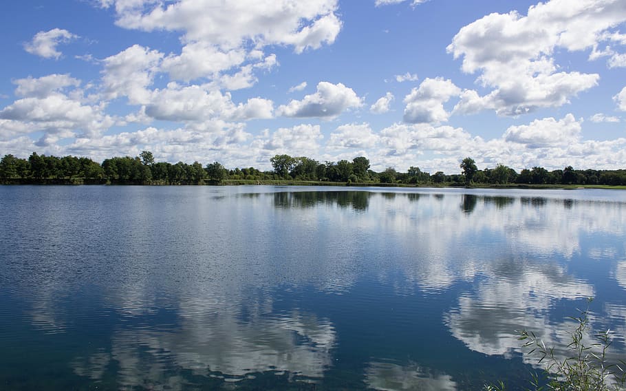 lake, trees, sunshine, summer, clouds, bluesky, nature, water HD wallpaper